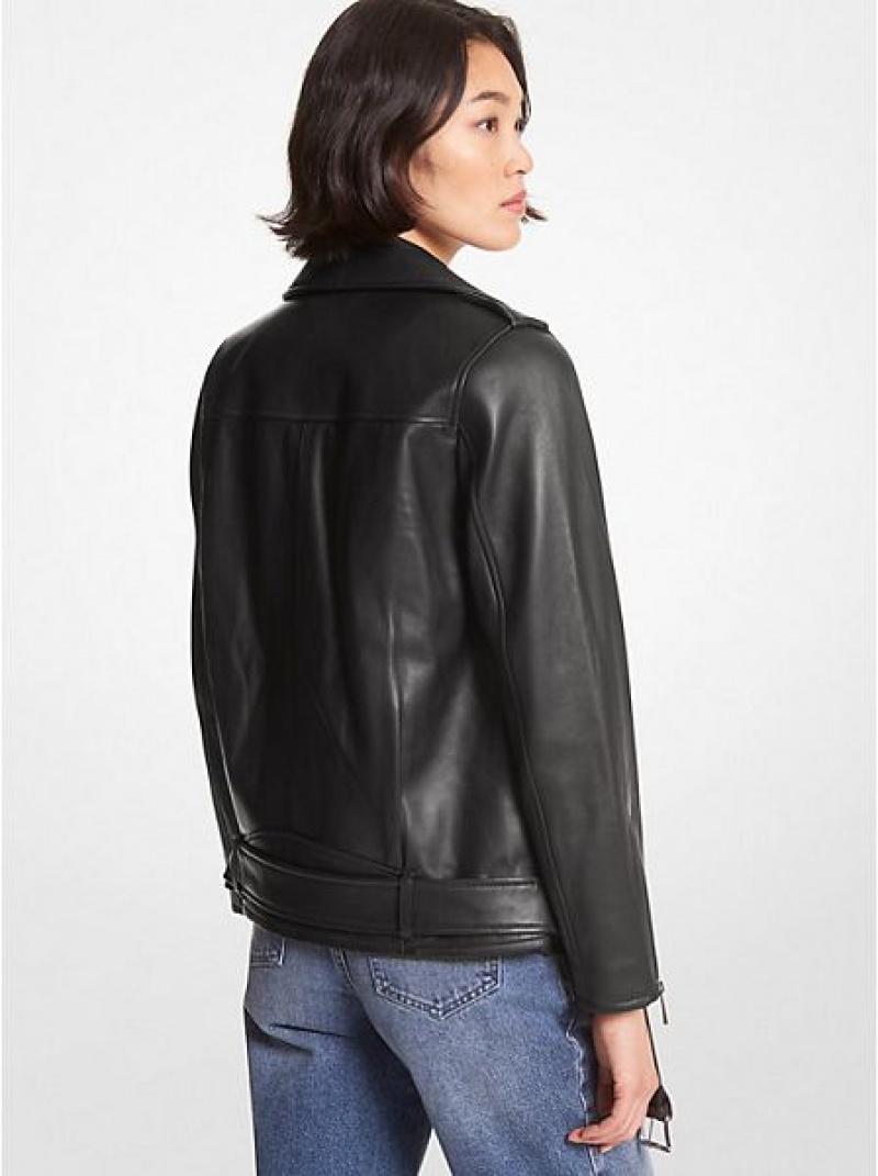 Chaquetas Michael Kors Belted Cuero Ciclismo Mujer Negras | 87139ZIME