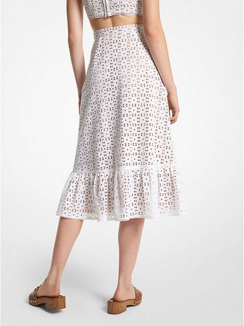 Falda Michael Kors Algodon Eyelet Midi Mujer Blancas | 89237JQAG