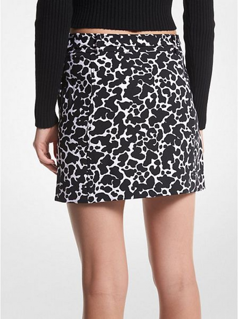 Falda Michael Kors Animal Print Stretch Crepe Belted Mini Mujer Blancas | 80147UPON