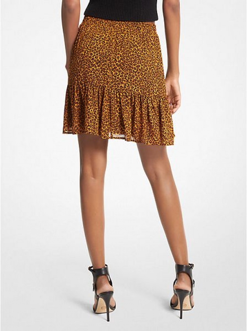 Falda Michael Kors Leopard Print Georgette Ruffled Mujer Amarillo Doradas | 54068RIVU