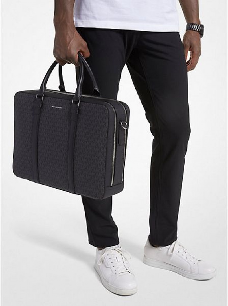 Maletín Michael Kors Hudson Logo And Cuero Hombre Negras | 04378BFRL