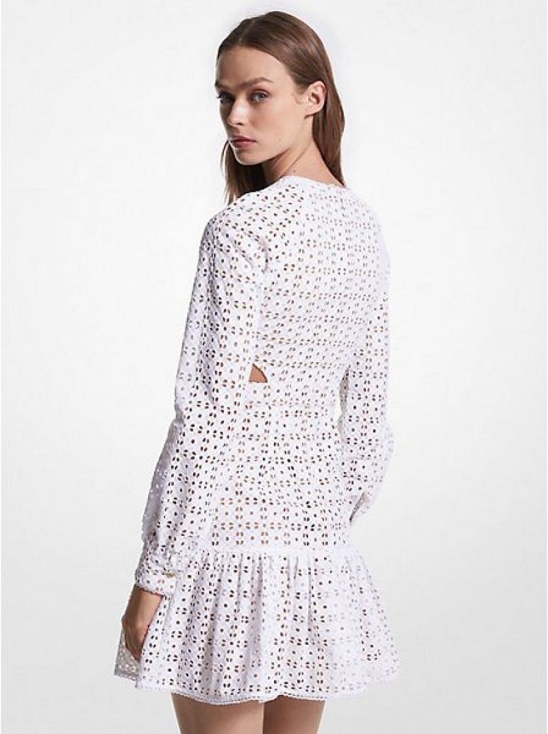 Mini Vestido Michael Kors Algodon Eyelet Cutout Mujer Blancas | 43298PQLD