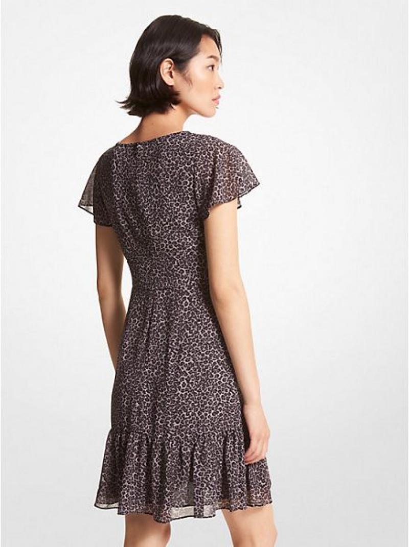 Mini Vestido Michael Kors Leopard Georgette Cutout Mujer Gris | 19507QOTV