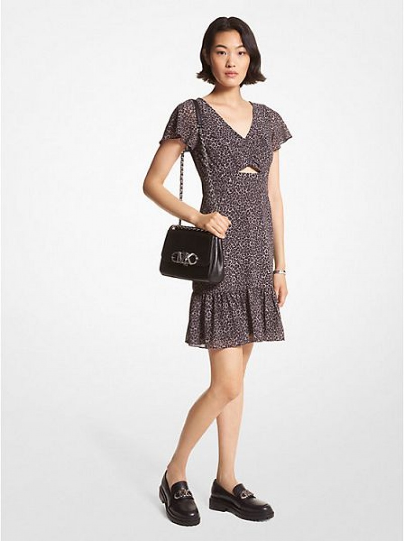 Mini Vestido Michael Kors Leopard Georgette Cutout Mujer Gris | 19507QOTV