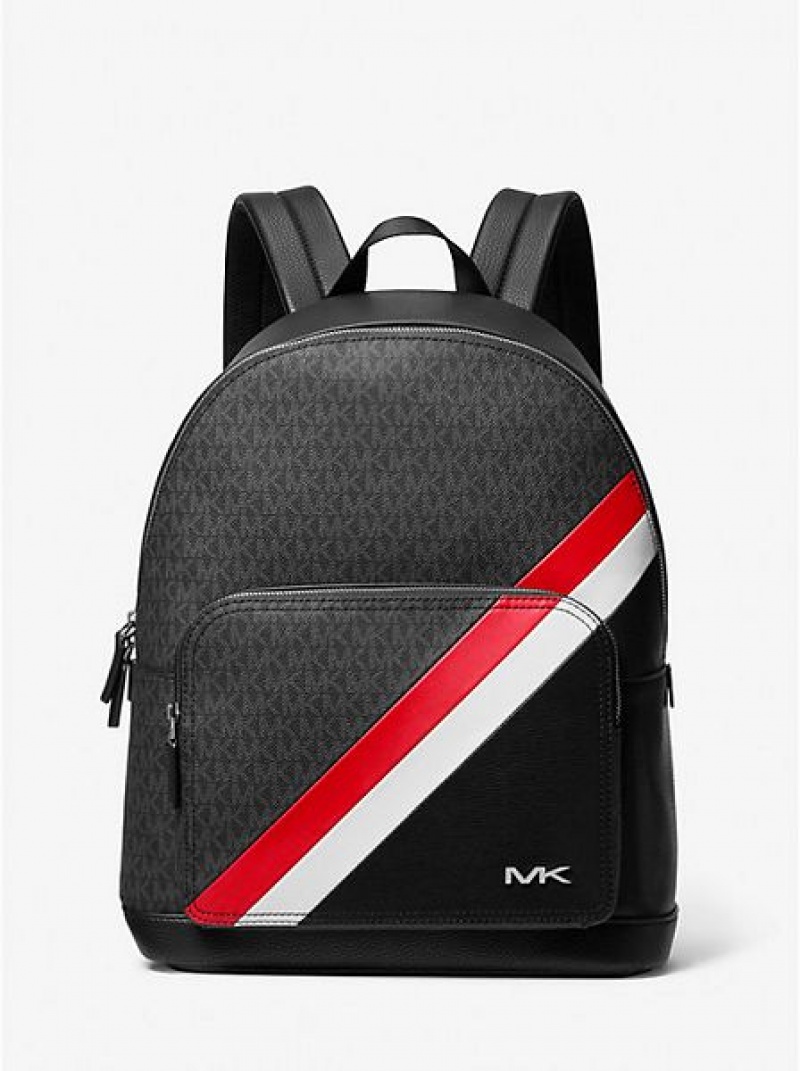 Mochila Michael Kors Cooper Logo Stripe And Faux Cuero Hombre Negras Rojas Blancas | 29718ZGPL