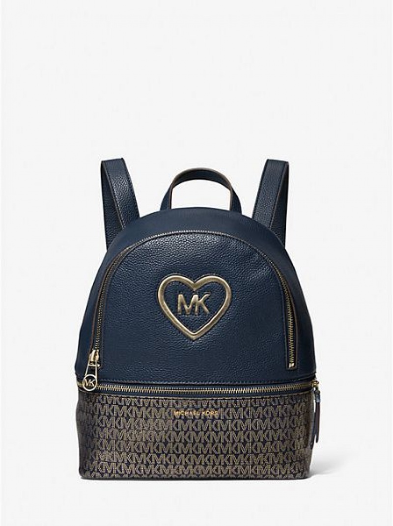 Mochila Michael Kors Logo Heart Faux Cuero And Coated Lona Niños Azul Marino | 04279SPDL