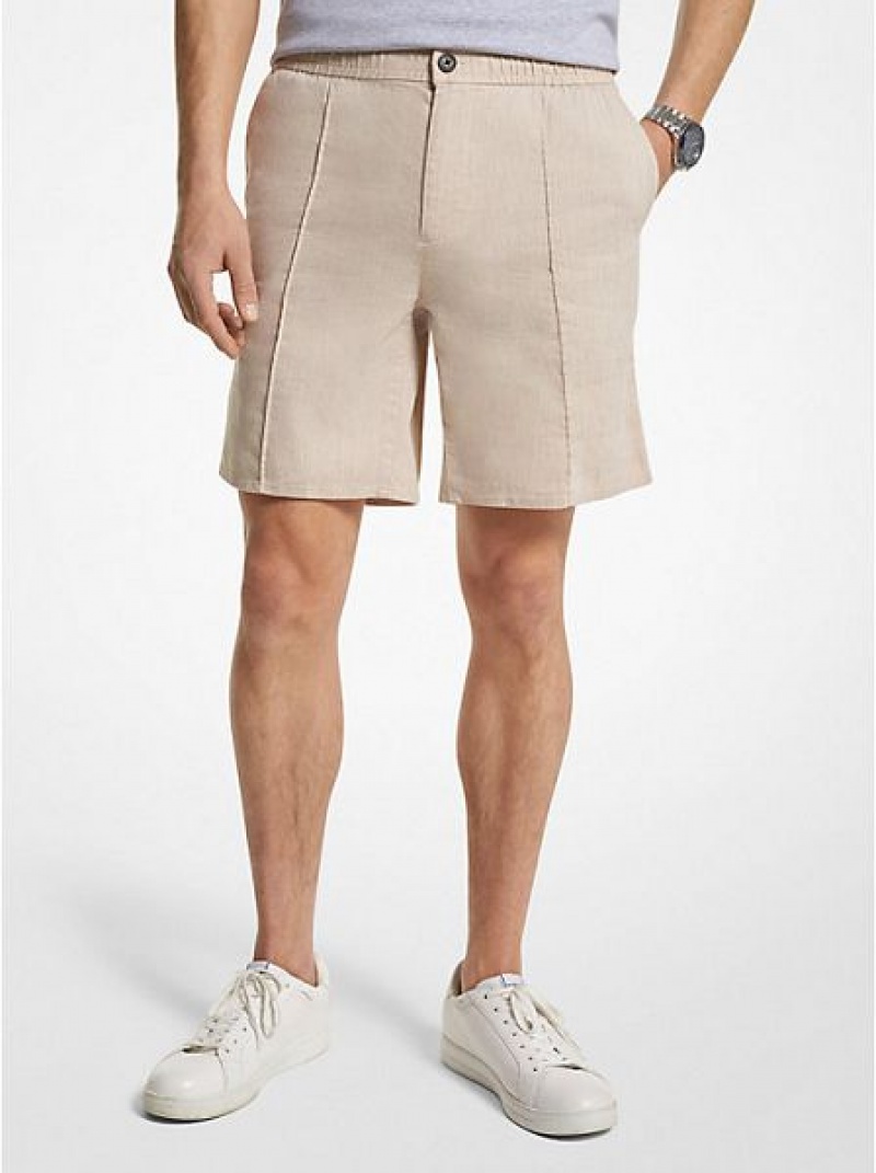 Pantalones Cortos Michael Kors Pintucked Linen And Algodon Blend Hombre Kaki | 84109GEQJ