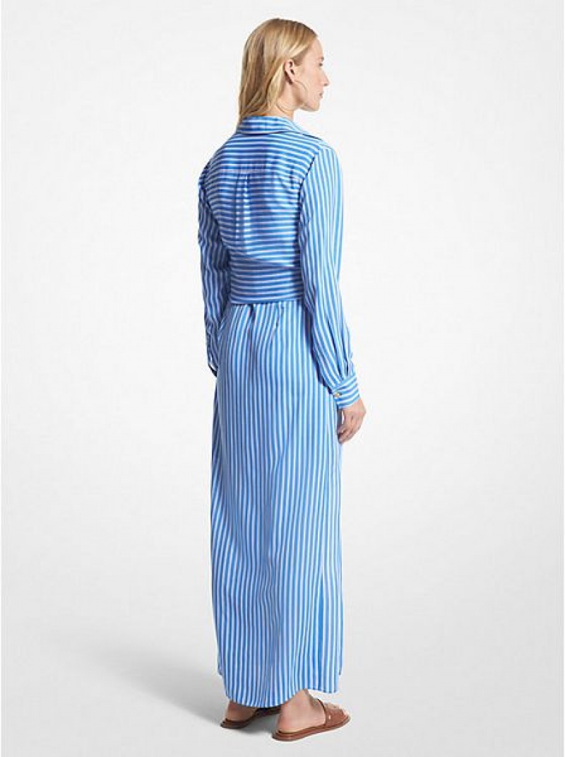 Pantalones Michael Kors A Rayas Georgette Tie-front Shirtdress Mujer Azules | 30147KXQY