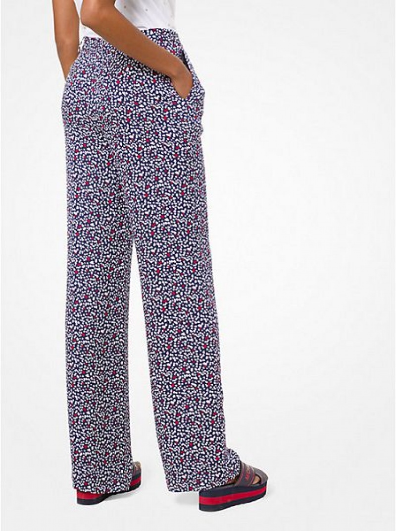 Pantalones Michael Kors Heart-print Silk-georgette Pajama Mujer Blancas Azul Marino | 16358WXSY