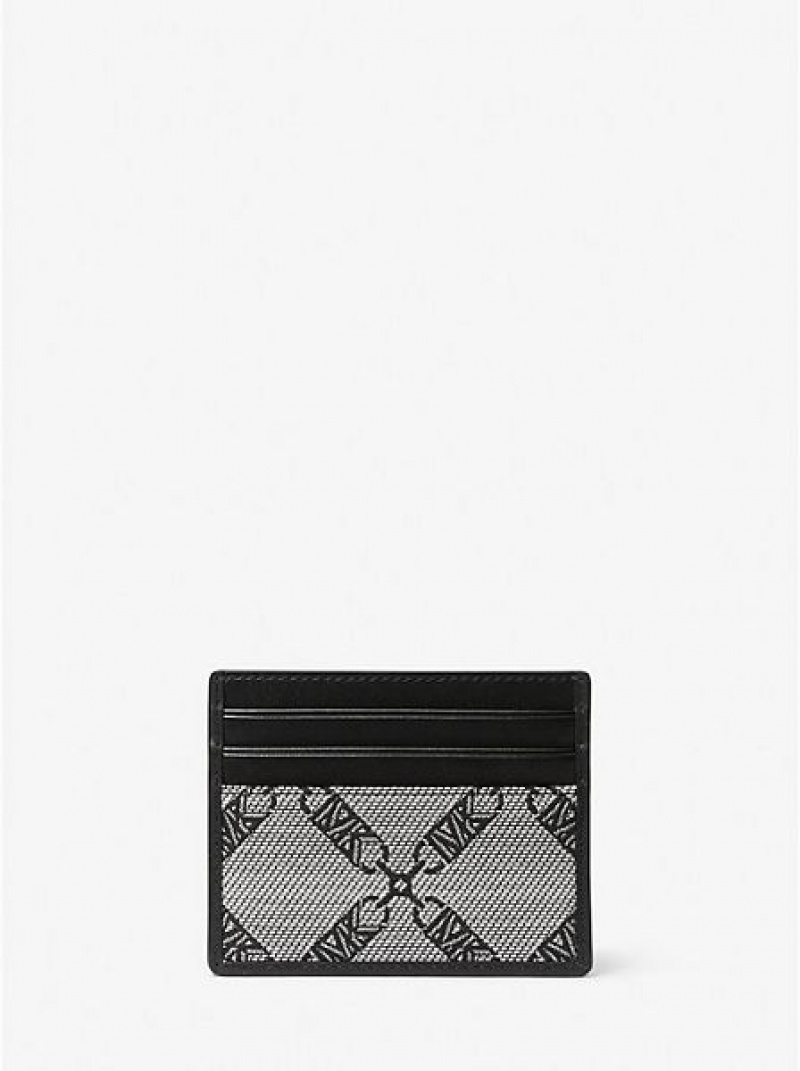 Porta Tarjetas Michael Kors Hudson Empire Logo Jacquard Mujer Negras | 67405NZXP