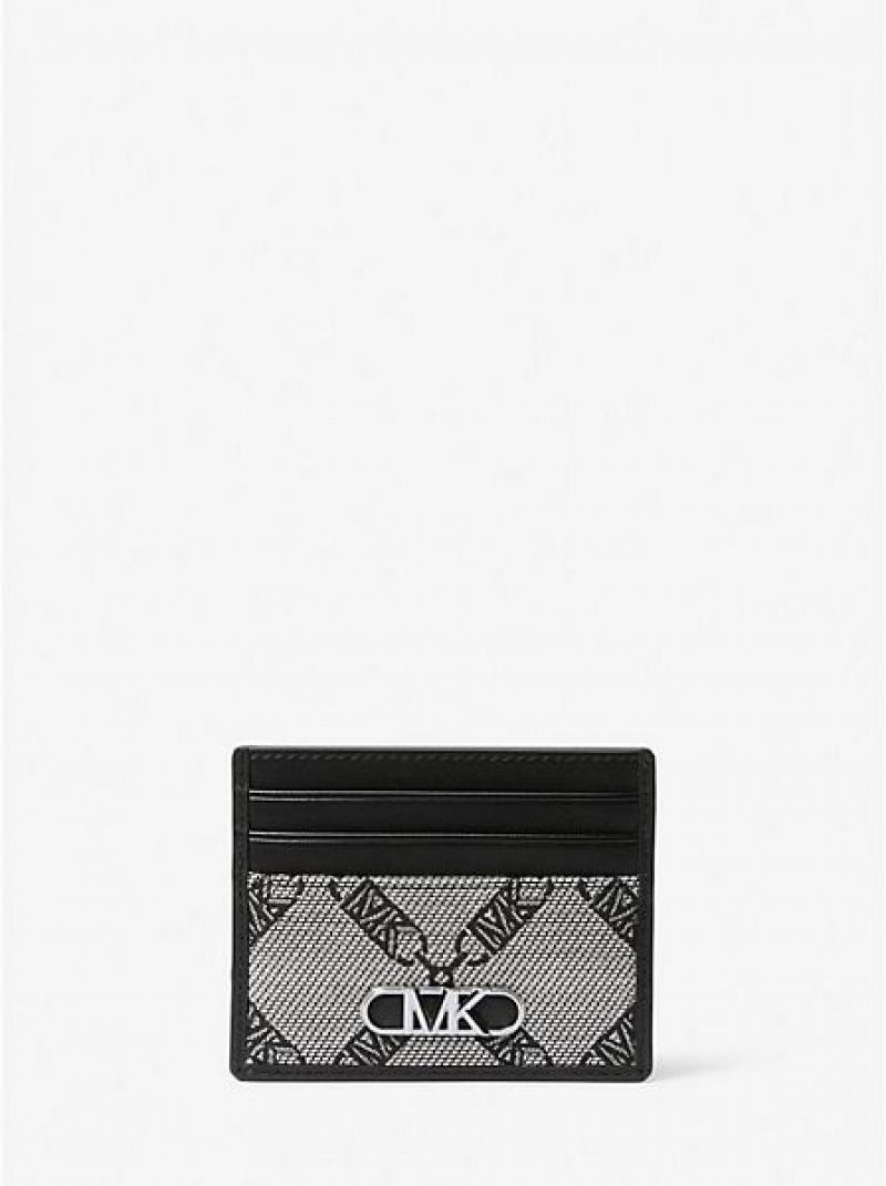 Porta Tarjetas Michael Kors Hudson Empire Logo Jacquard Mujer Negras | 67405NZXP