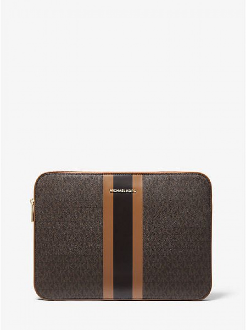 Porta Tarjetas Michael Kors Jet Set Logo Stripe 13 Inch Mujer Marrones | 57093BUHM