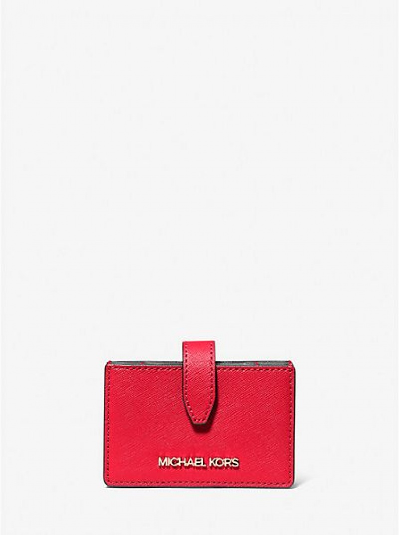 Porta Tarjetas Michael Kors Jet Set Travel Medium Saffiano Cuero Accordion Mujer Rojas | 76504MCPB