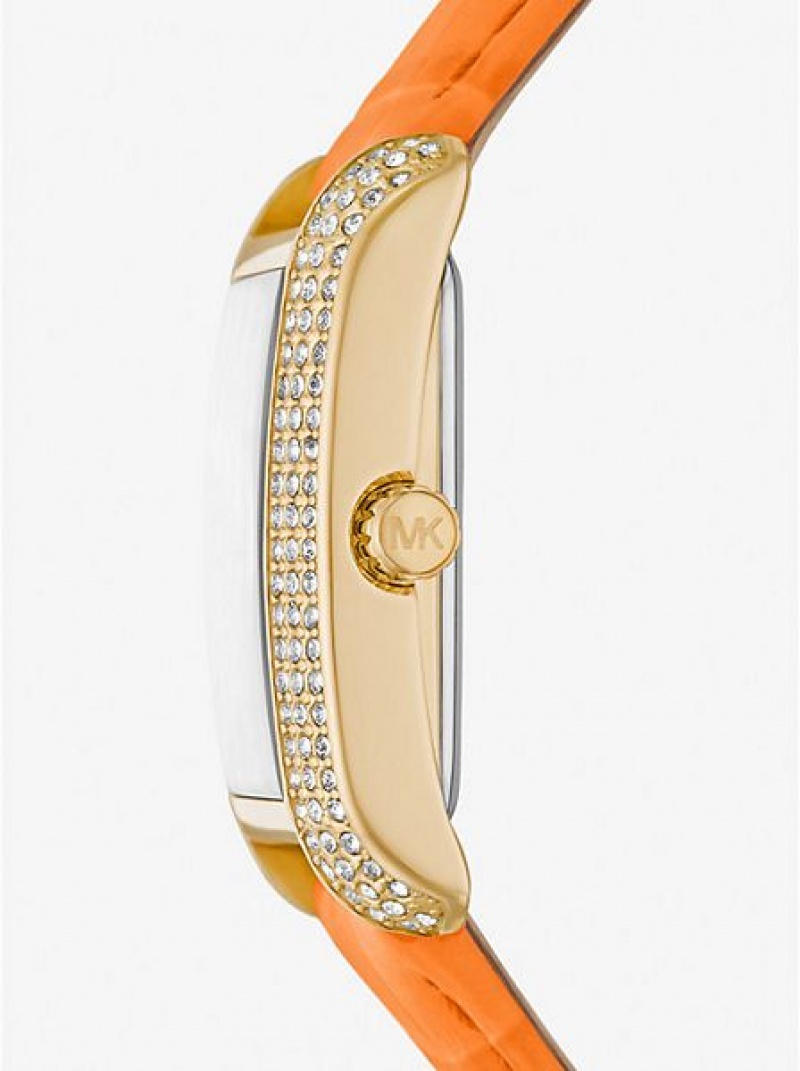 Relojes Michael Kors Emery Pave And Crocodile Embossed Cuero Mujer Doradas | 78014NOBA