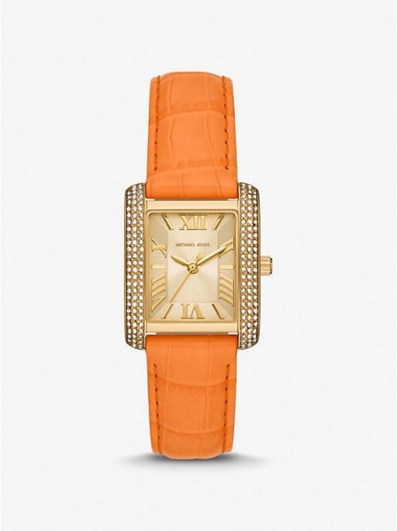 Relojes Michael Kors Emery Pave And Crocodile Embossed Cuero Mujer Doradas | 78014NOBA