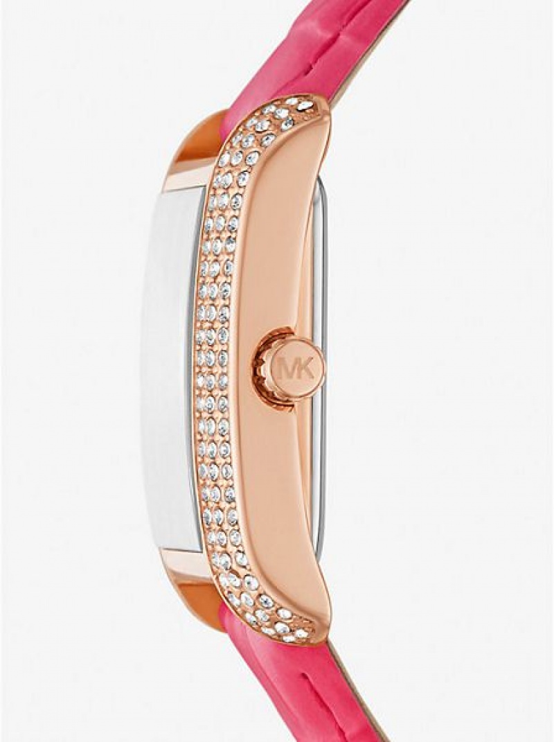 Relojes Michael Kors Emery Pave And Crocodile Embossed Cuero Mujer Rosas Doradas | 46501YICV