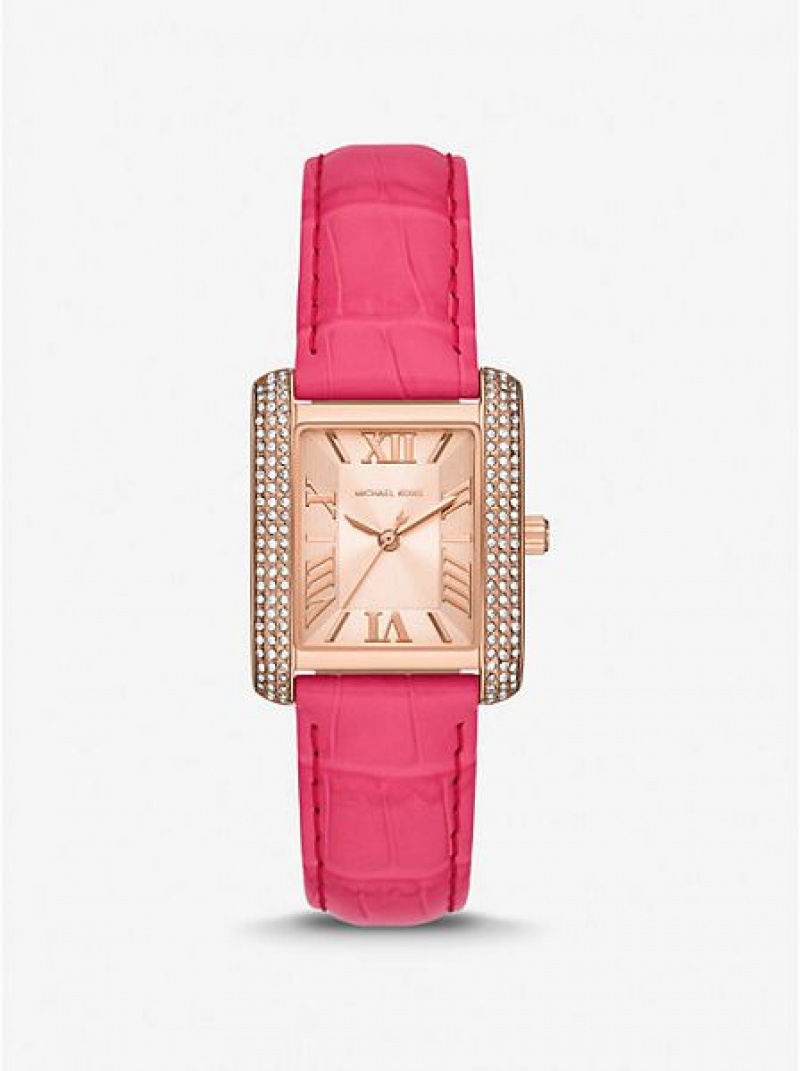 Relojes Michael Kors Emery Pave And Crocodile Embossed Cuero Mujer Rosas Doradas | 46501YICV