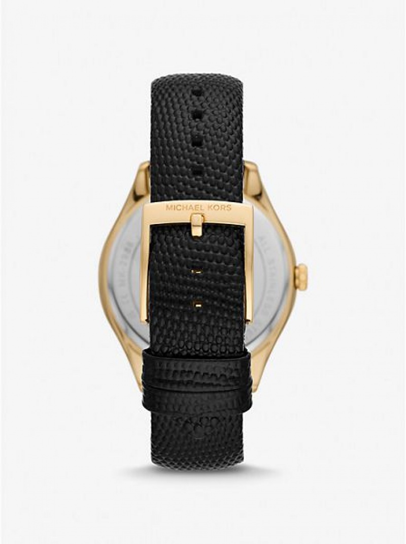 Relojes Michael Kors Harlowe Pave And Lizard Embossed Cuero Correa Mujer Doradas | 12507NQFH