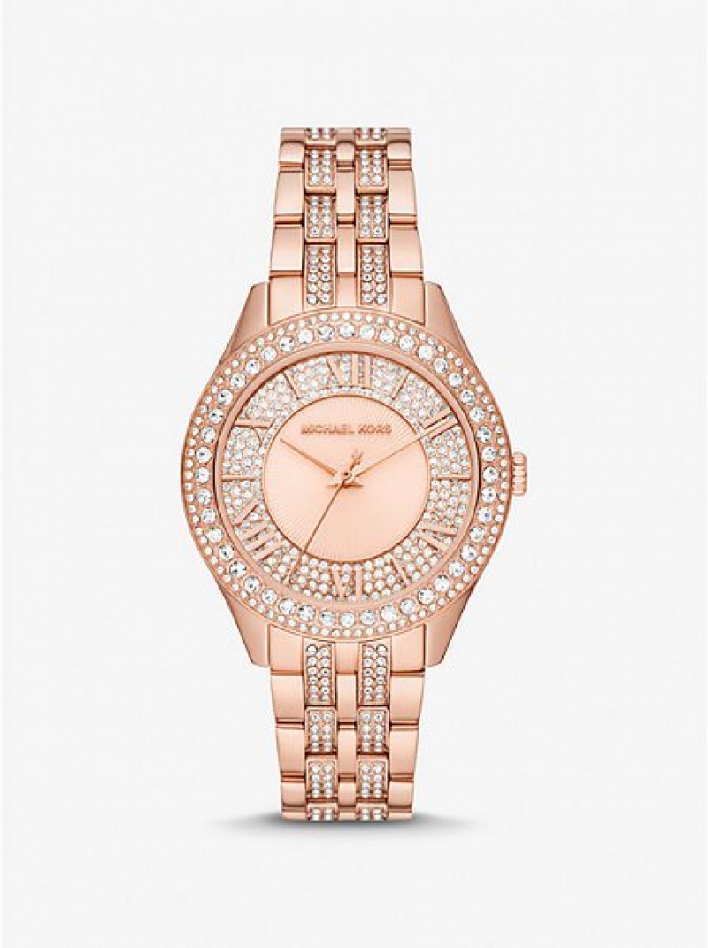 Relojes Michael Kors Harlowe Pave Mujer Rosas Doradas | 68103CJWL