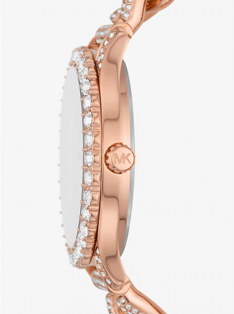 Relojes Michael Kors Layton Pave Curb-link Mujer Rosas Doradas | 48609ZUWR