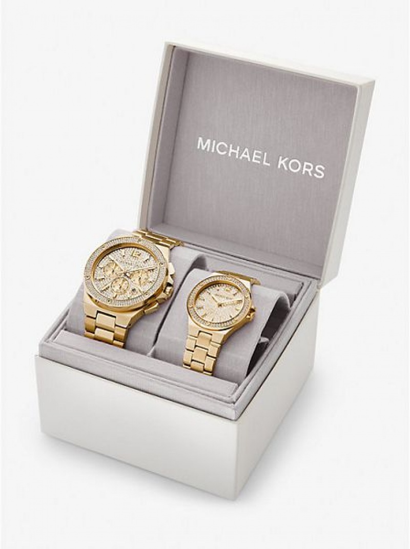 Relojes Michael Kors Lennox His And Hers Pave Mujer Doradas | 80431QVEN