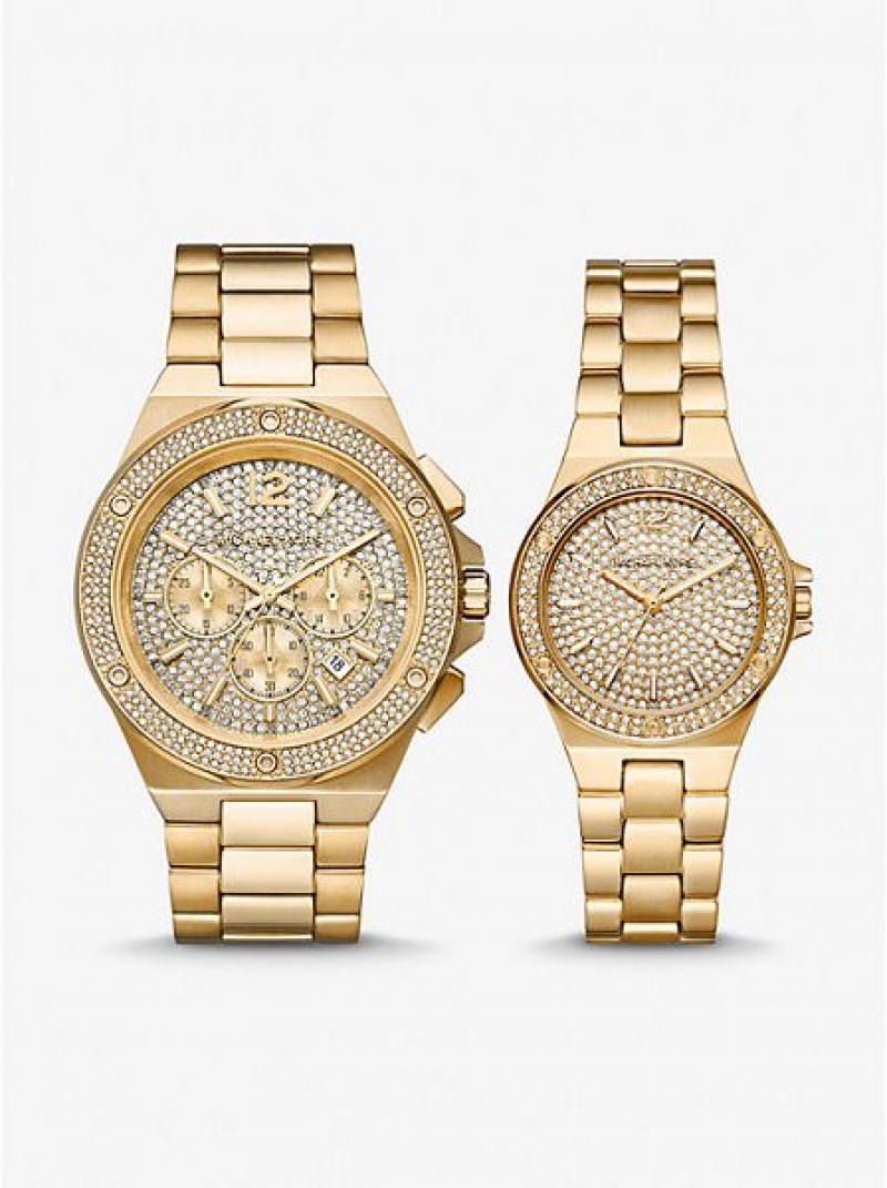 Relojes Michael Kors Lennox His And Hers Pave Mujer Doradas | 80431QVEN