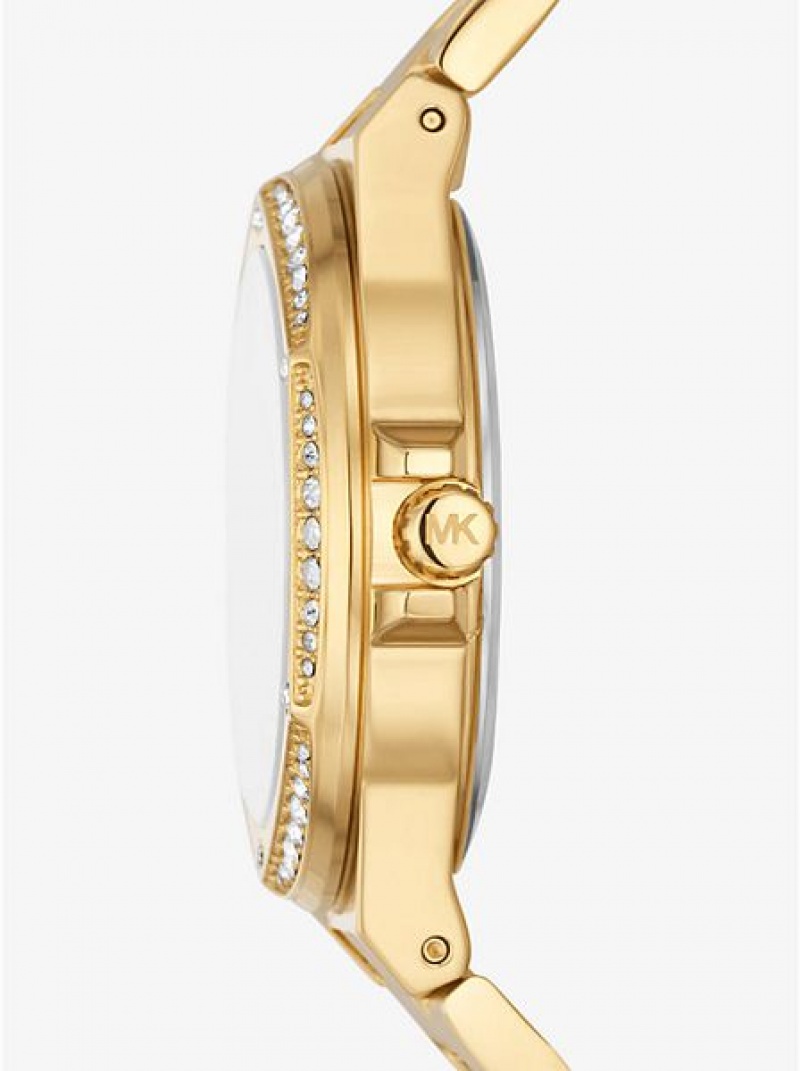 Relojes Michael Kors Lennox Pave Logo Mujer Doradas | 58429GZWJ