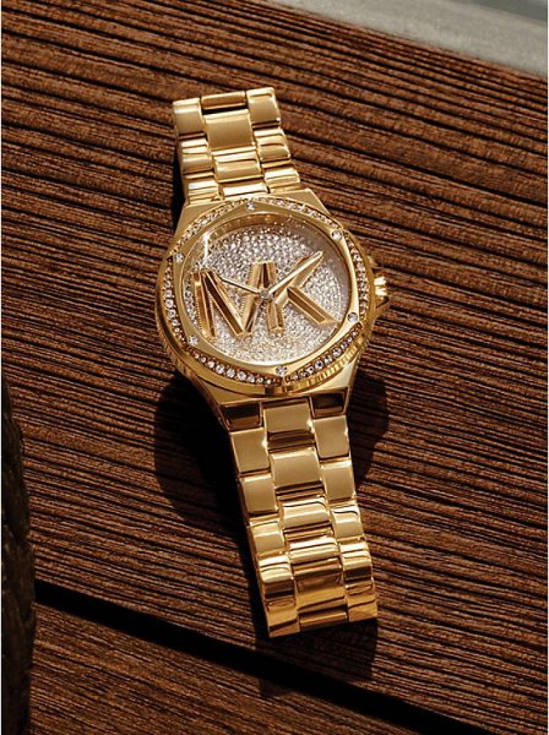 Relojes Michael Kors Lennox Pave Logo Mujer Doradas | 58429GZWJ