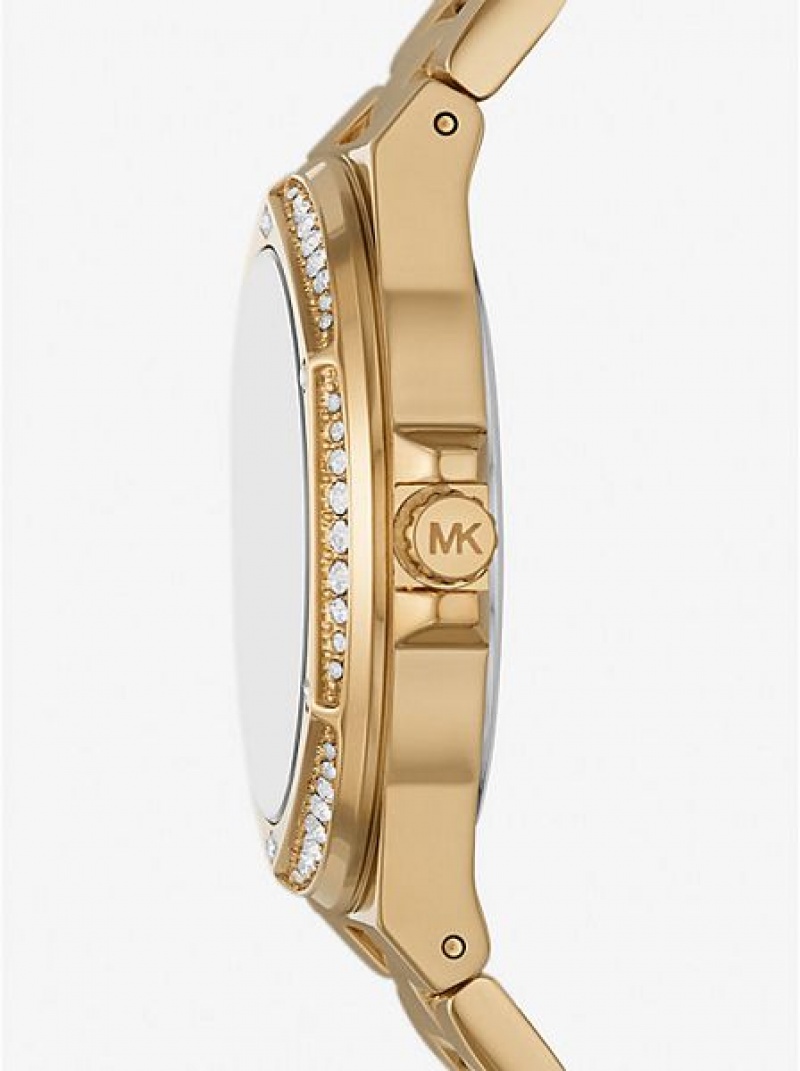 Relojes Michael Kors Lennox Pave Logo Mujer Doradas | 25970QCKM