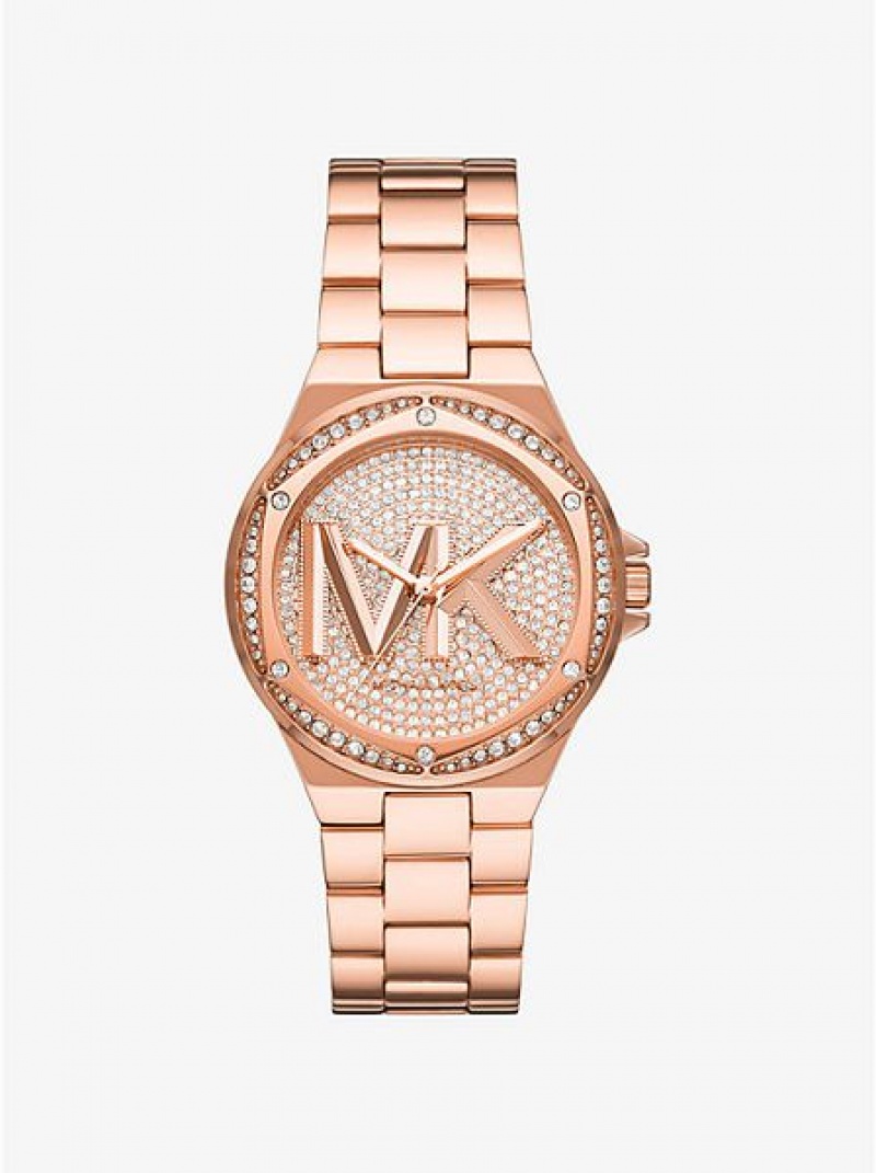 Relojes Michael Kors Lennox Pave Logo Mujer Rosas Doradas | 58621MCUI