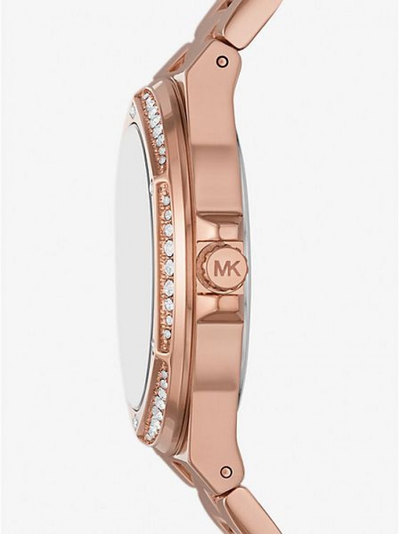 Relojes Michael Kors Lennox Pave Logo Mujer Rosas Doradas | 16972WOUB