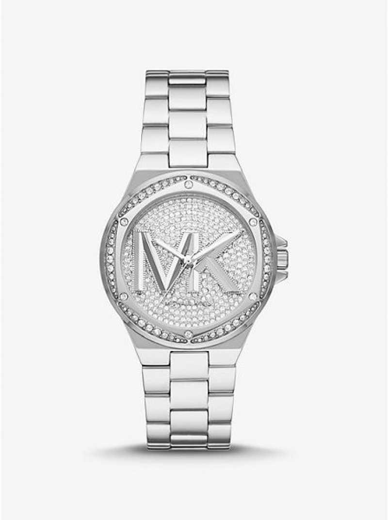 Relojes Michael Kors Lennox Pave Logo Mujer Plateadas | 29748WERJ