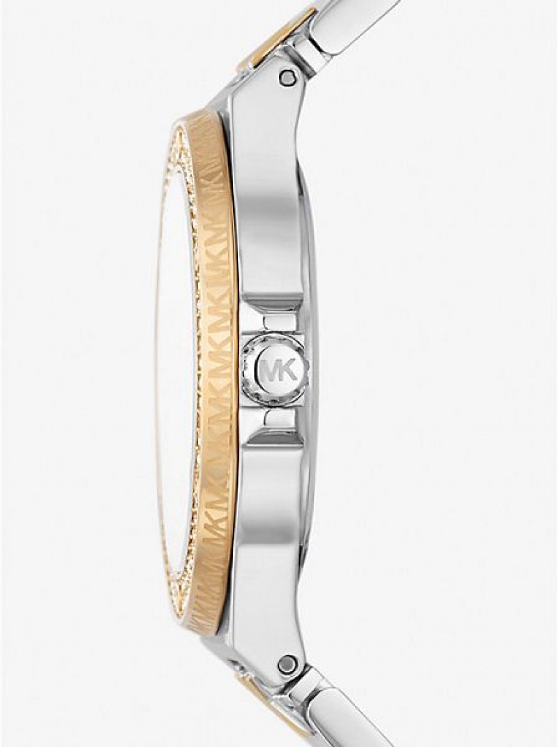 Relojes Michael Kors Lennox Pave Logo Mujer Plateadas Doradas | 28730DWXU