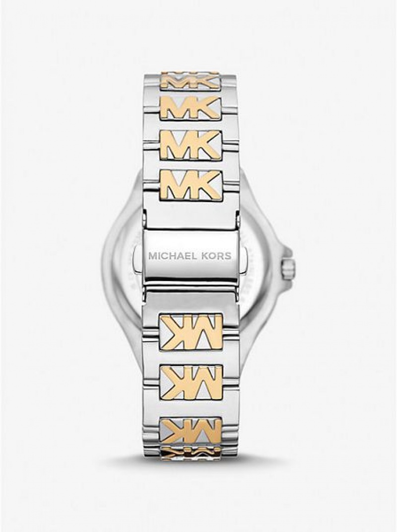 Relojes Michael Kors Lennox Pave Logo Mujer Plateadas Doradas | 28730DWXU