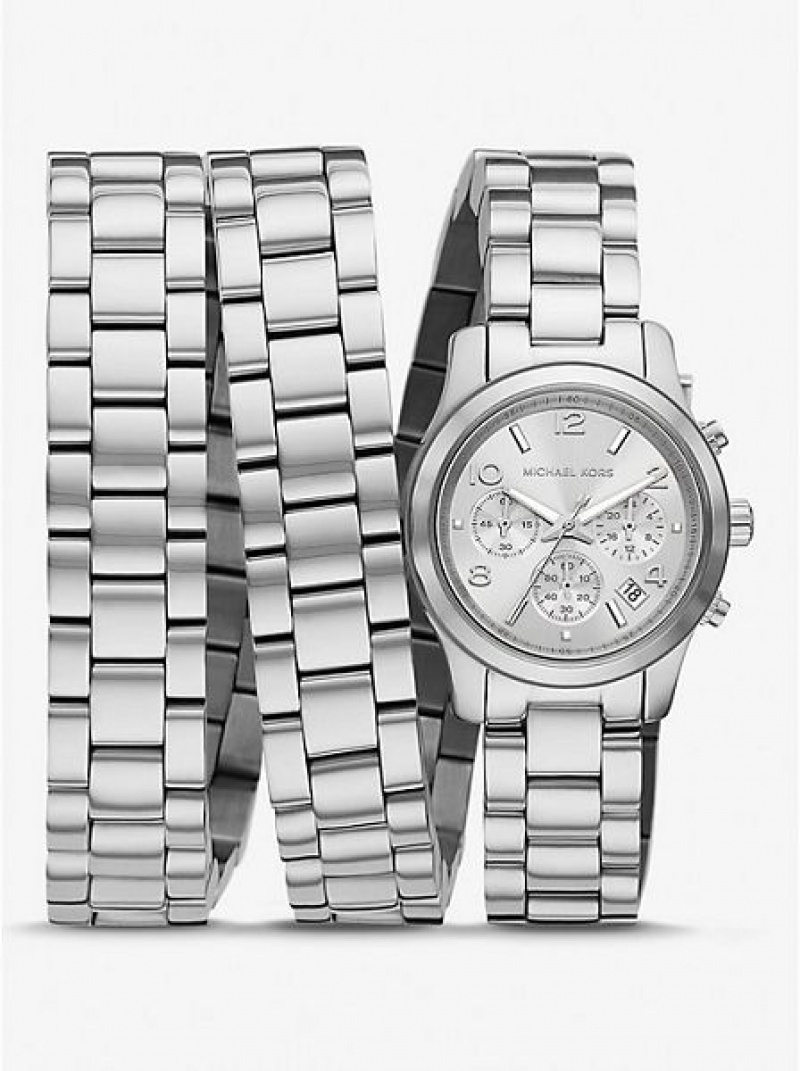 Relojes Michael Kors Limited-edition Runway Rhodium-plated Stainless Steel Wrap Mujer Plateadas | 03756HMFS