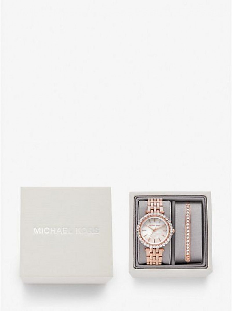 Relojes Michael Kors Mini Darci Pave Mujer Rosas Doradas | 72518TCZP