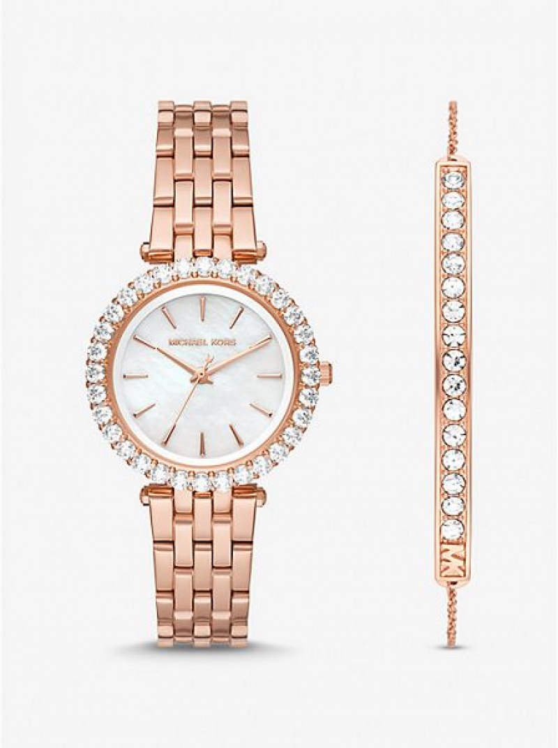 Relojes Michael Kors Mini Darci Pave Mujer Rosas Doradas | 72518TCZP