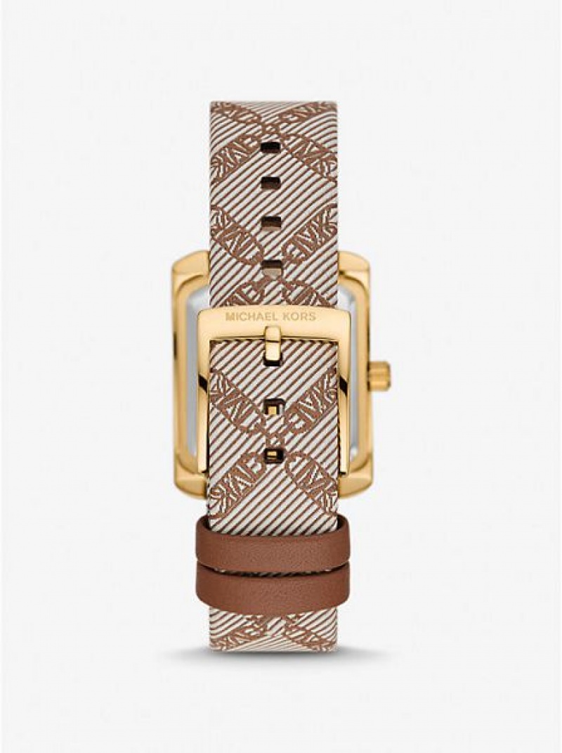 Relojes Michael Kors Mini Emery And Empire Logo Jacquard Mujer Doradas | 85910GEWV