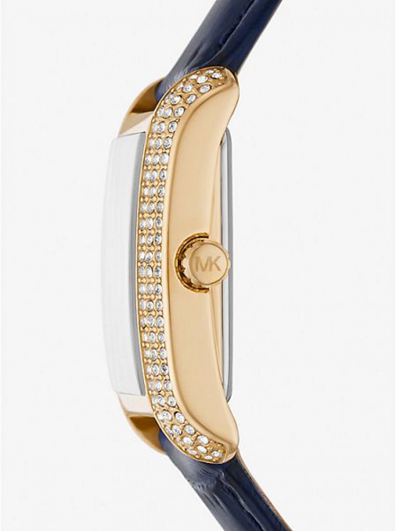 Relojes Michael Kors Mini Emery Pave And Crocodile Embossed Cuero Mujer Doradas | 16294DYZI