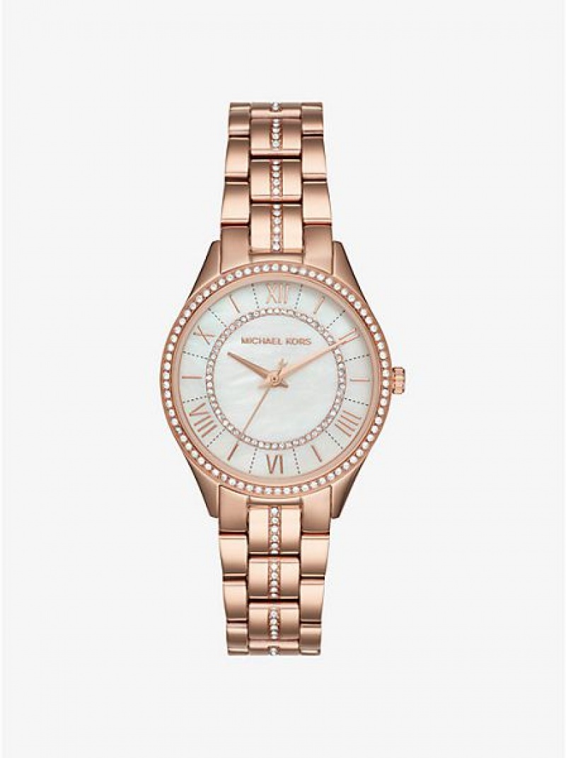 Relojes Michael Kors Mini Lauryn Pave Mujer Rosas Doradas | 42738ZLEK