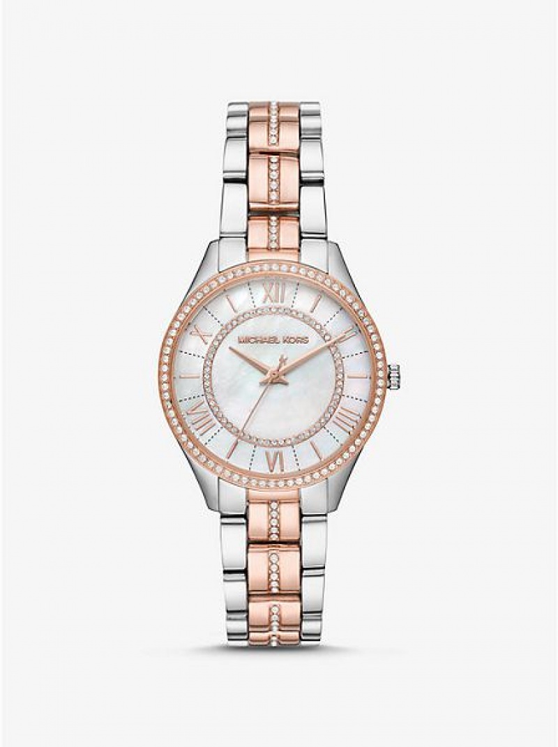 Relojes Michael Kors Mini Lauryn Pave Mujer Plateadas Rosas | 92546LGPS