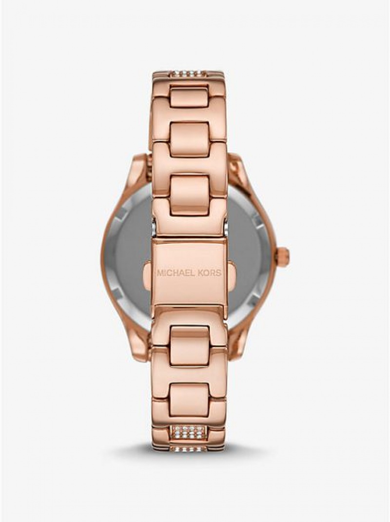 Relojes Michael Kors Mini Liliane Pave Heart Mujer Rosas Doradas | 96520DQNF