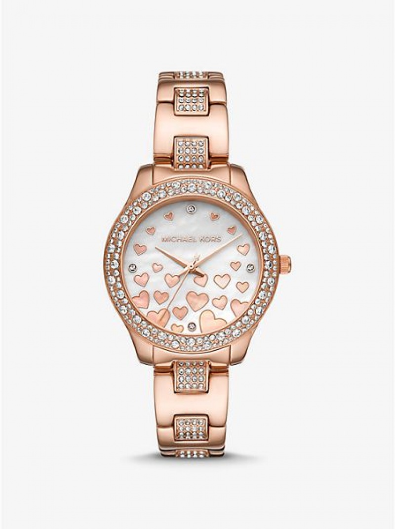 Relojes Michael Kors Mini Liliane Pave Heart Mujer Rosas Doradas | 96520DQNF