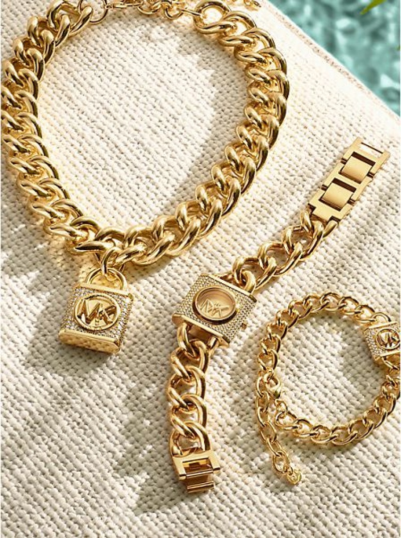 Relojes Michael Kors Mini Lock Pave Chain Mujer Doradas | 82916JSID