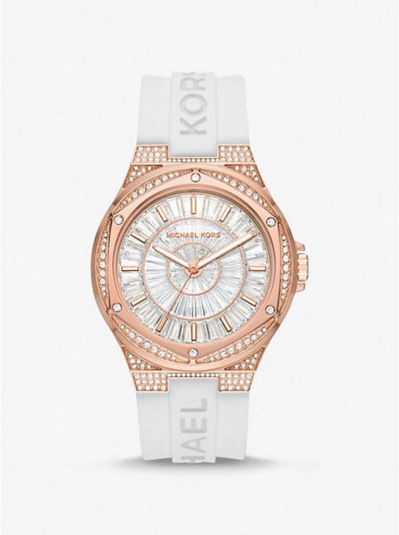 Relojes Michael Kors Oversized Lennox Pave And Silicona Mujer Rosas Doradas | 95801IUZS