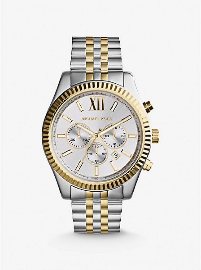 Relojes Michael Kors Oversized Lexington Hombre Plateadas Doradas | 14073UGZS