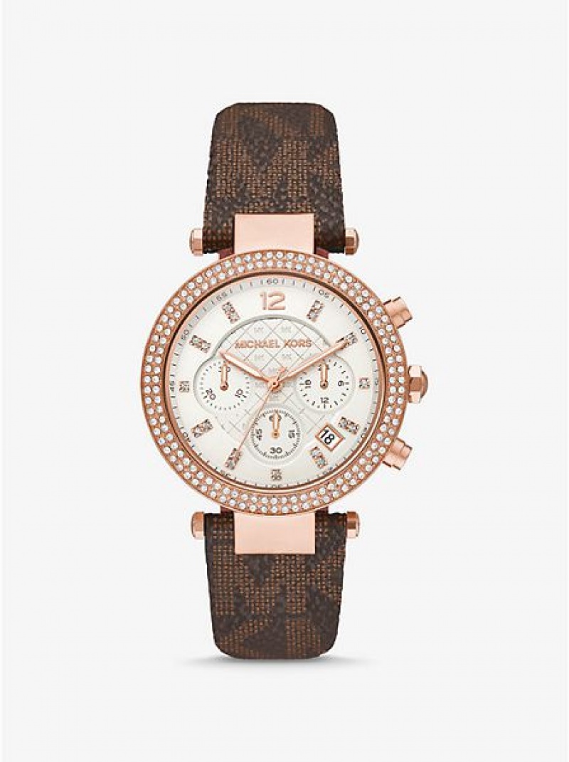 Relojes Michael Kors Oversized Parker Pave And Logo Mujer Rosas Doradas | 62145UODT