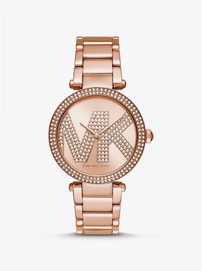 Relojes Michael Kors Oversized Pave Logo Mujer Rosas Doradas | 71645PLNH