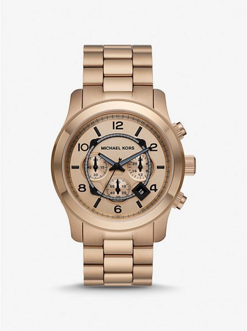 Relojes Michael Kors Oversized Runway Beige Hombre Doradas | 13862PDRG