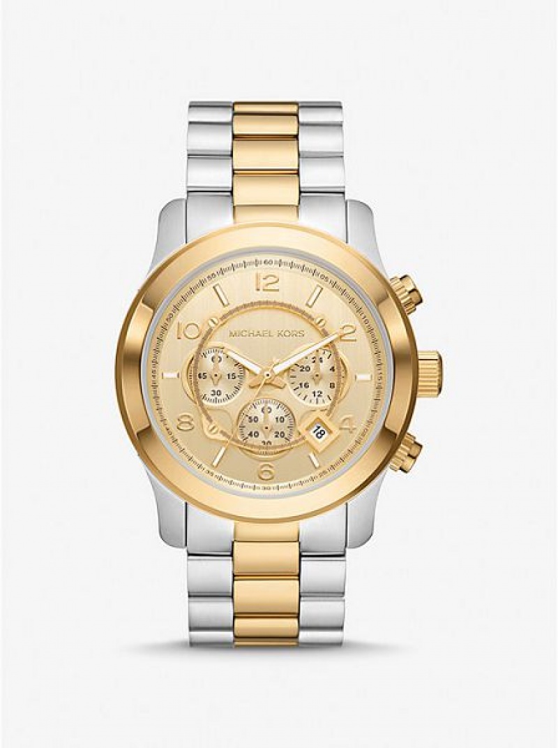 Relojes Michael Kors Oversized Runway Mujer Plateadas Doradas | 63208JEIL